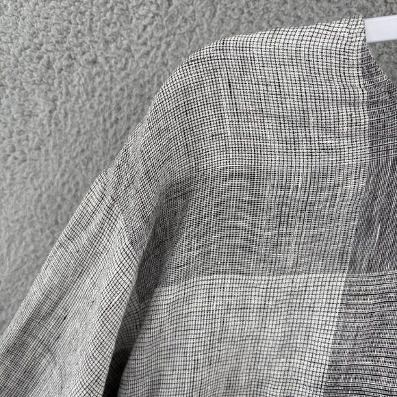 Esby Kiko Tie Back Top Black White Broken Plaid 100% Linen Boho Boxy Blouse Medi - Picture 8 of 15